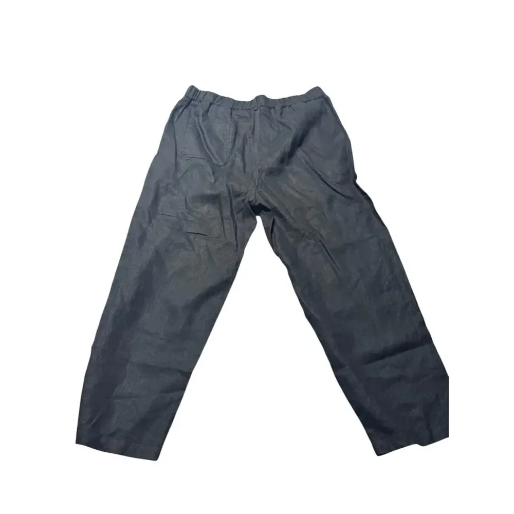 NWT Quince European Ankle Pants Womens M Black Linen Wide Leg Relaxed Pull On